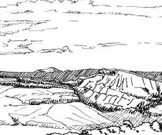 Plein air pen and ink drawing of Black Canyon of Gunnison, by Katherine Colwell.
