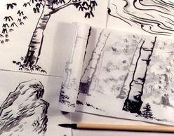 Examples of personal "Nature's Gifts" sumi-e landscapes by Nature and Art Journey participant.