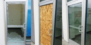 commercial storefront broken glass repair