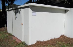 A custom outdoor storage shed, very durable, windproof by Rhino Wall Systems in Tampa.