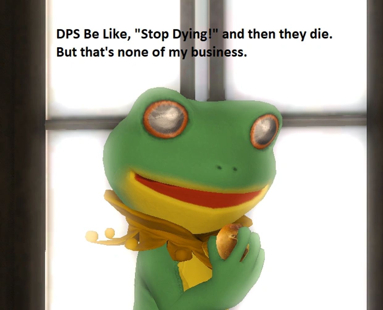 A frog meme about DPS dying in games.