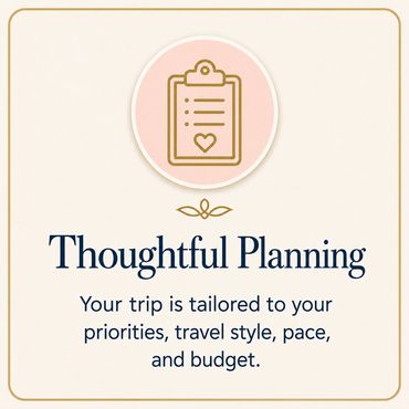 The photo says "Thoughtful Planning" with a description of what goes into planning a vacation.