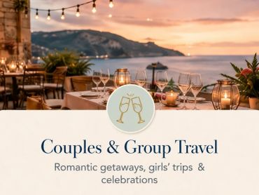 A photo of a dining tables with candles on them overlooking the sea during sunset