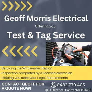 Geoff Morris Electrical offers Test & Tag services in Whitsunday Region by licensed electricians.