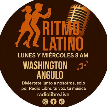 Anuncio de programa radial "Ritmo Latino" con Washington Angulo.