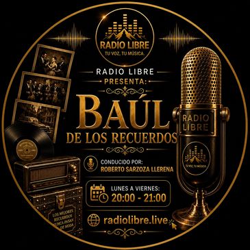 Anuncio dorado de un programa de radio llamado Baúl de los Recuerdos.
