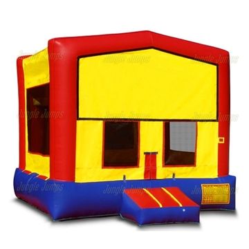 Colorful inflatable bounce house for kids' parties.