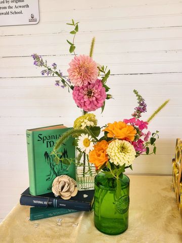 Mixed Flower Bud Vases for a book-themed bridal shower