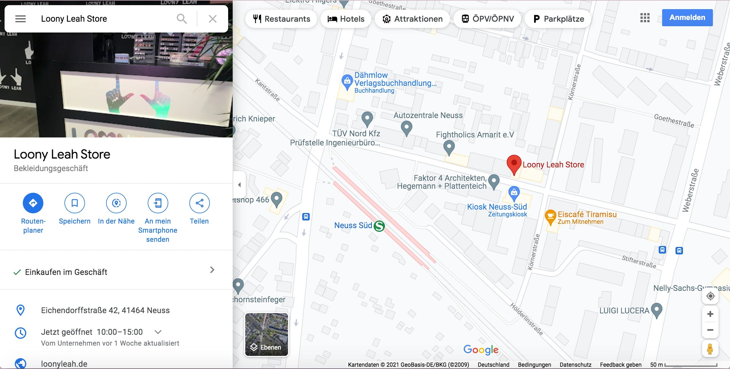 Ein Screenshot von der Googlemaps Ansicht von der Position meines Ladens