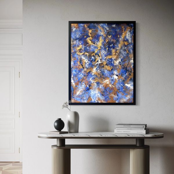 Original abstract art, cobalt blue & metallic texture, luxury interiors. Hannah Chestnuttart.