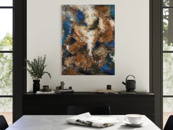 Original abstract art, earth & cobalt tones, textured canvas. Hannah Chestnuttart.