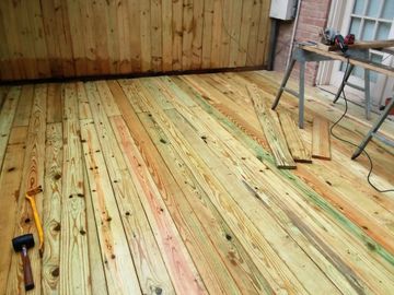 a patio or deck built from wood