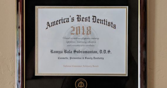 Dr Bala was named as "America's Best Dentists" in 2018 for Cosmetic, Preventive and Family Dentistry