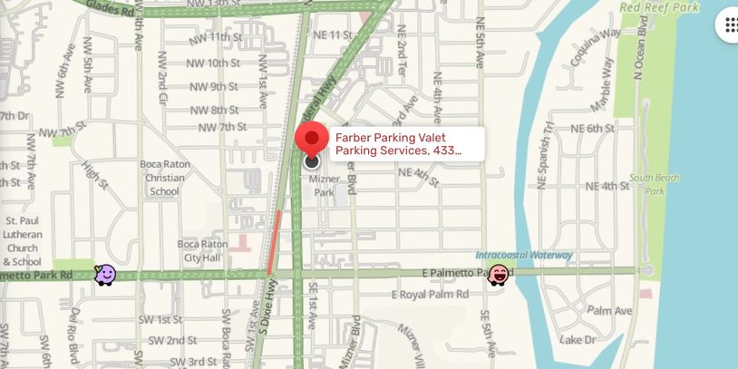 Waze Map showing Farber parking location