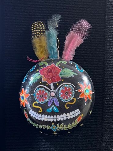 Dia de los muertos painted gourd