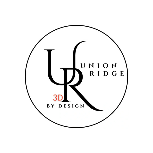 Minimalist black and white logo for Union Ridge 3D by Design.