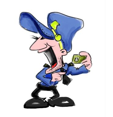 Police officer laughing at drivers license photo