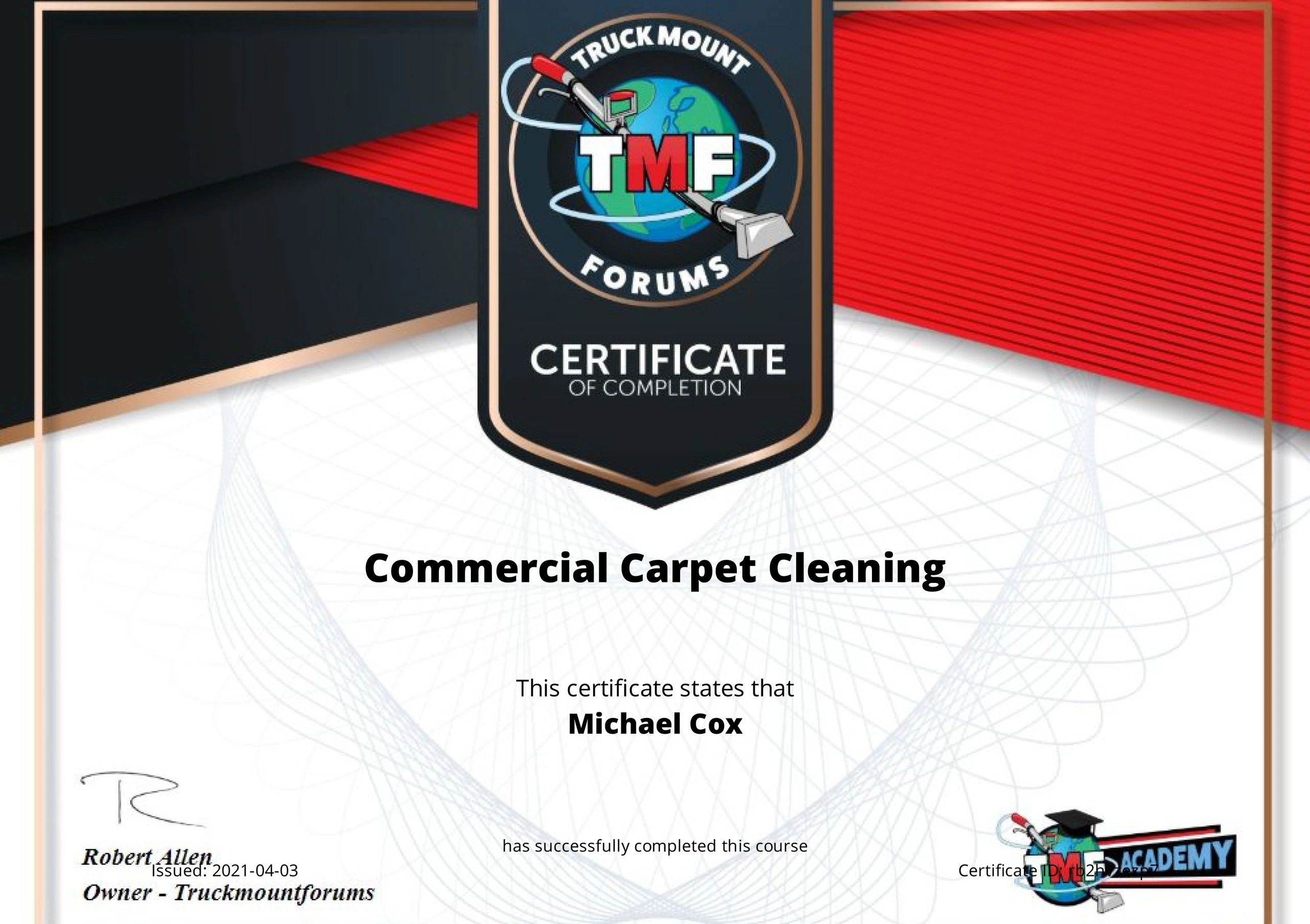 Certification in Commercial Carpet Cleaning