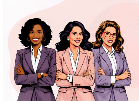 Confident professional women in business suits standing with arms crossed.