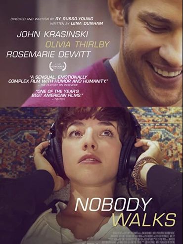 Poster for the film 'Nobody Walks' featuring John Krasinski and Olivia Thirlby.