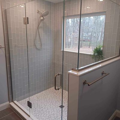 Walk in shower with glass doors
