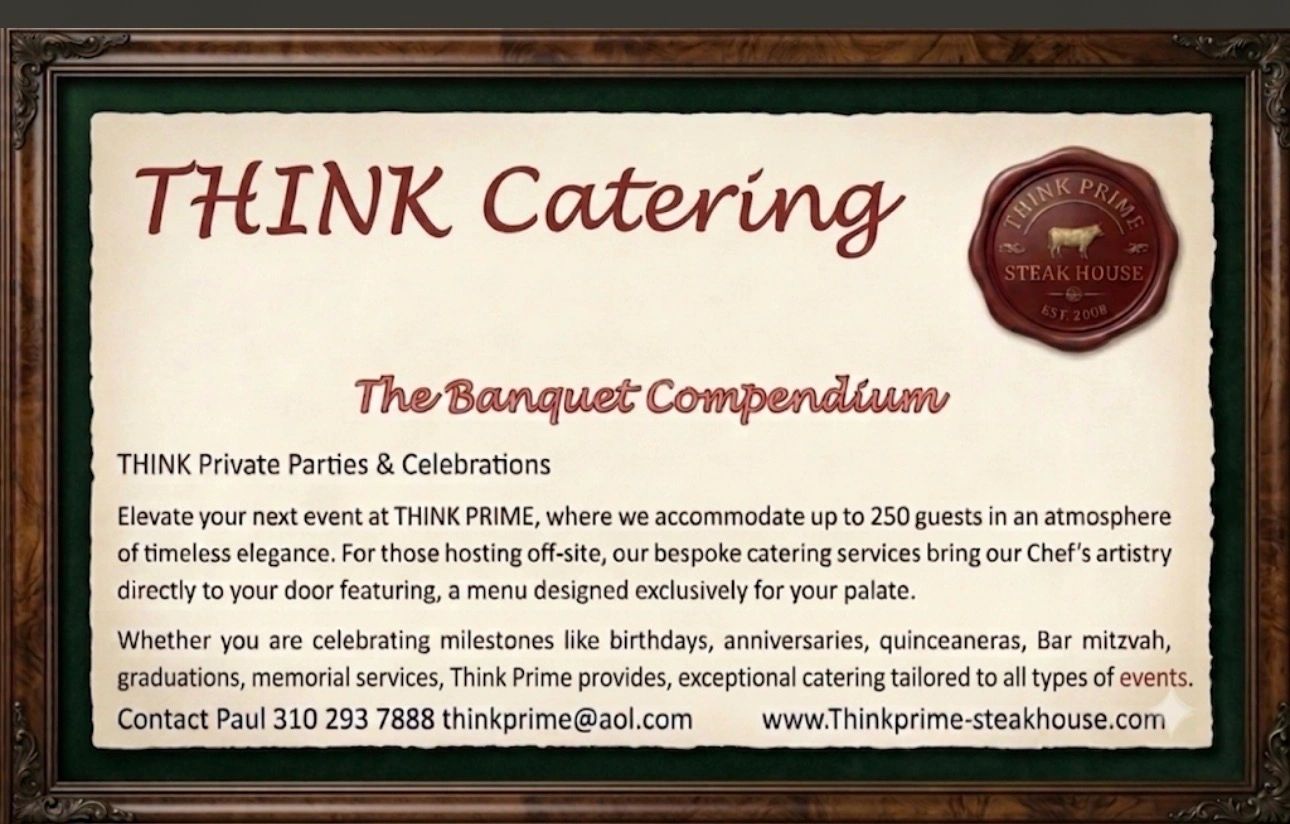 Think Catering banquet compendium for private parties and celebrations.