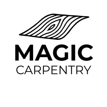 Logo of Magic Carpentry featuring a stylized wood grain design above the text.