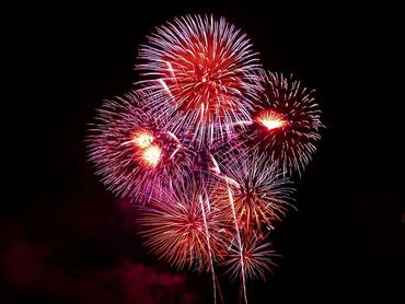 Miami 4th of July fireworks at night on Biscayne bay, Downtown Miami 2023
