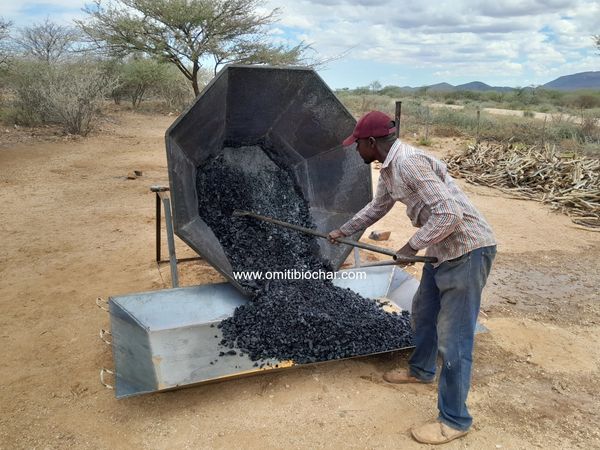 Bush to Biochar with Kon-tiki kilns in Namibia. © Omiti Biochar