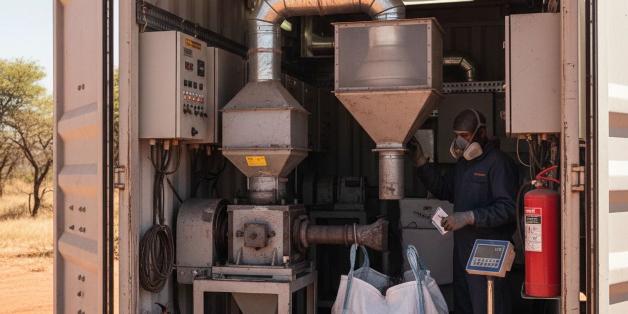 Bagging biochar at Ikigai Pod V 5.0 after drying