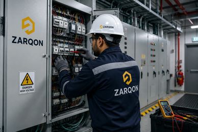 Electrician working on a high voltage panel.