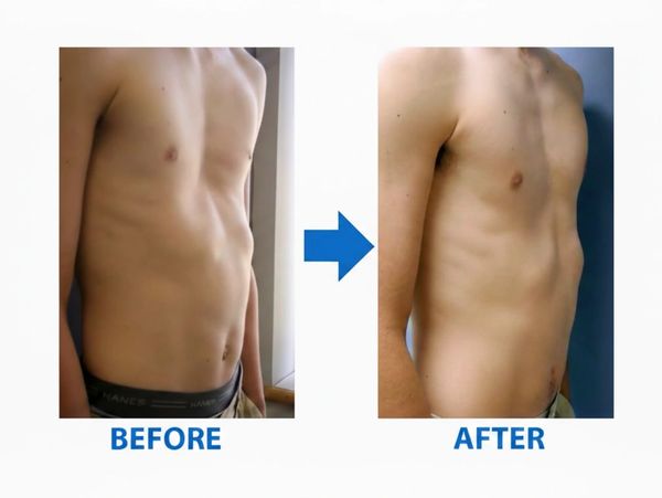 Before and after photos showing improved abdominal muscle tone.