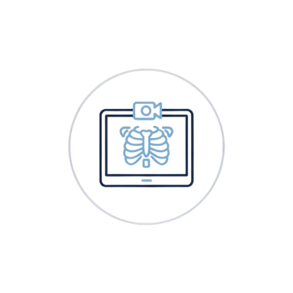 Icon of a chest X-ray on a tablet screen.