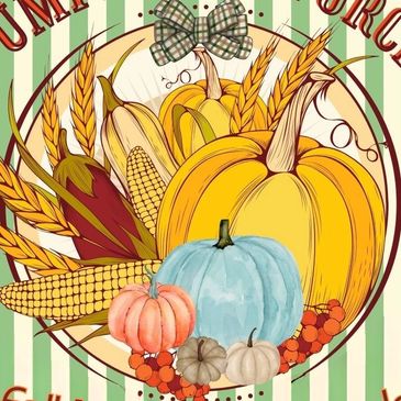 An image of the center of the Pumpkin2Porch-logo. The picture is a colorful drawing of pumpkins.