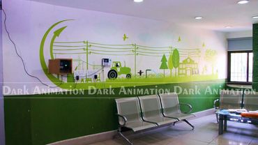 office wallpaper, green wallpaper, wall decor, wall design, office design, office 3d design