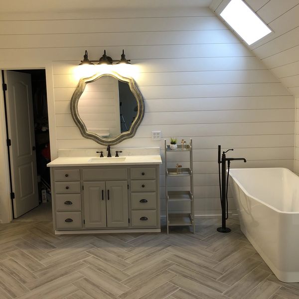 Bathroom remodel with shiplap