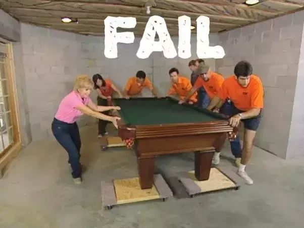How NOT to move a pool table.  Hire a professional!