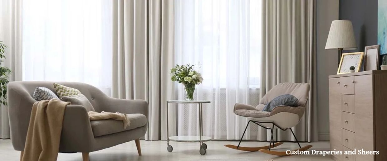 Custom Draperies and Sheer in Bedroom.