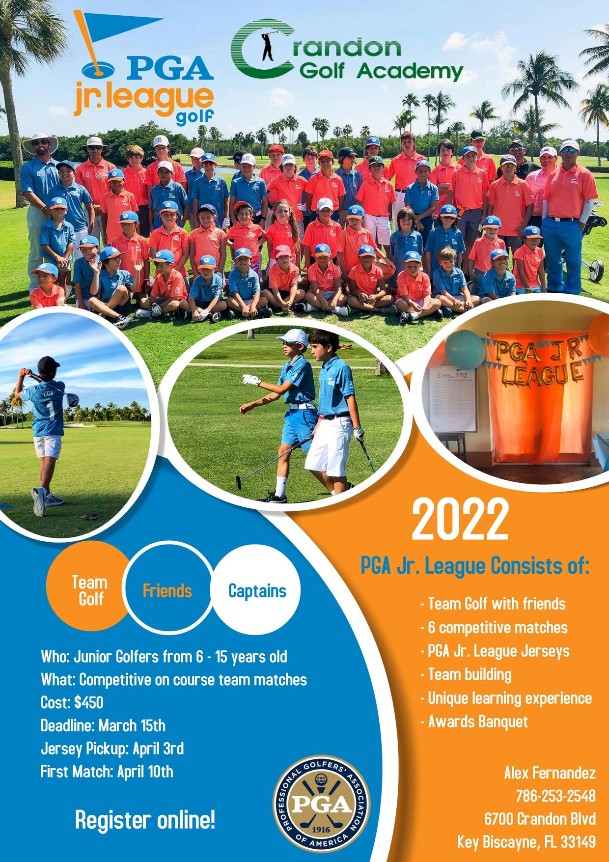 PGA Jr. League Golf 2022 team event with kids and coaches.