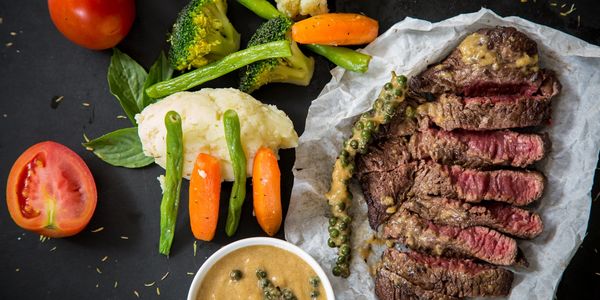 Dinner of steak with veggies