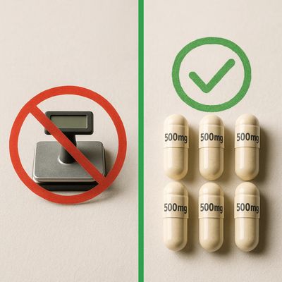 Ditch the Scale, Control Your Dose. 500mg shroom capsules by Toronto Mushies.
