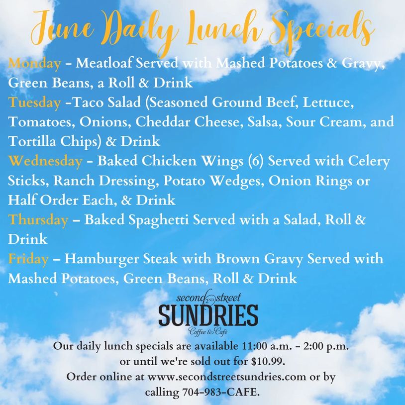 June 2026 Daily Lunch Specials