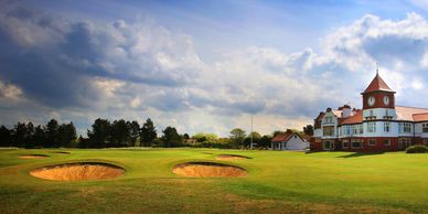 Formby golf club 18th and clubhouse