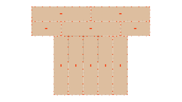 Wooden panels arranged in a T shape with orange corner reinforcements.