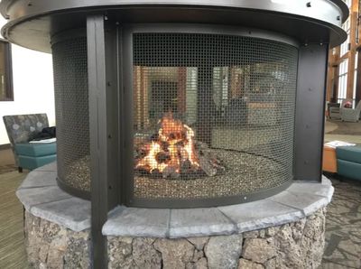 Outdoor wood burning fireplace in Redmond, OR.
