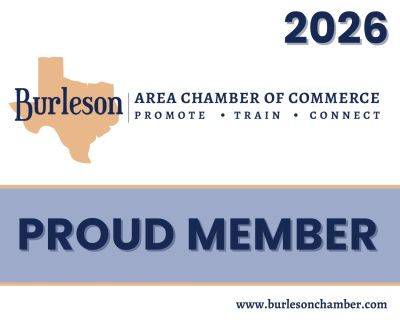Burleson Area Chamber of Commerce proud member badge for 2026.