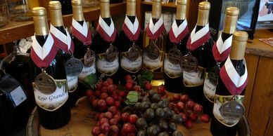 Wine bottles with medals won at competitions