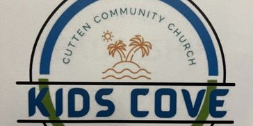 Logo of Cutten Community Church Kids Cove with palm trees and sun.