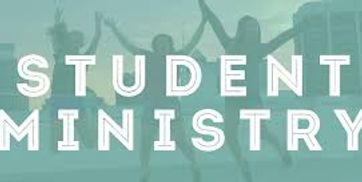 Silhouettes of students jumping with 'Student Ministry' text overlay.