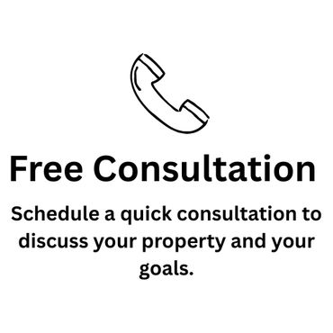 Icon of a phone with text offering a free consultation about property and goals.